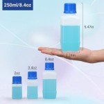 ASEVAT Plastic Narrow Mouth Lab Reagent Bottles, HDPE Square Sample Storage Container, Chemical Container Bottle with Inner Cover, Empty Pill Bottles (Translucence, 8.4 OZ/250ml)
