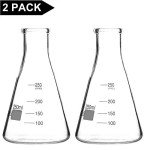 stonylab 2-Pack Glass 250ml Heavy Wall Narrow Mouth Erlenmeyer Flasks with Heavy Duty Rim (250ml Fits with stonylab 6# Rubber Stopper)