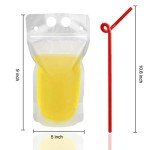 100 Pcs Drink Pouches with 100 Straw Holes, Freezable Juice Pouches, Translucent Reclosable Zipper Plastic Pouches Drink Bags for Cold & Hot Drinks for Adults and Kids