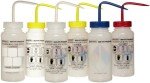 SP Bel-Art Safety-Labeled Assorted 4-Color Wide-Mouth Wash Bottles; 500ml (16oz), Polyethylene w/Polypropylene Cap, (Pack of 6) (F11716-0050)