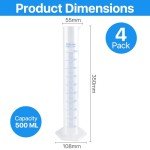 Akamino 4 Packs 500ml Plastic Graduated Cylinder,Transparent Measuring Cylinder Set with Pour Spout, 2-Sided Making Plastic Lab Test Tube for Science Projects, Laboratory Supplies