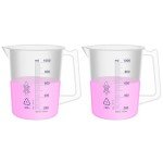 Labvida 2PCS Plastic Beakers with Handle,Vol.1000ml(33.82z) Measuring Cup with Blue Scale Line, Plastic Pitcher PP material Ideal for Science Activities and Household Use, LVB020