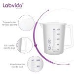 Labvida 2PCS Plastic Beakers with Handle,Vol.1000ml(33.82z) Measuring Cup with Blue Scale Line, Plastic Pitcher PP material Ideal for Science Activities and Household Use, LVB020