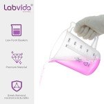 Labvida 2PCS Plastic Beakers with Handle,Vol.1000ml(33.82z) Measuring Cup with Blue Scale Line, Plastic Pitcher PP material Ideal for Science Activities and Household Use, LVB020