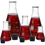 Glass Flask 5 Piece Set, Narrow Mouth Erlenmeyer, Borosilicate 3.3 Glass - 50ml, 150ml, 250ml, 500ml, 1000ml, Karter Scientific