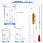 creahub 11 Pieces Glass Measuring Beaker 50/100/250 ml, Glass Graduated Cylinder 5/10/25/50 ml with 1 Brush, 2 Diameter and 1 Droppers for Science Lab, Glass Beaker Set