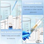 creahub 11 Pieces Glass Measuring Beaker 50/100/250 ml, Glass Graduated Cylinder 5/10/25/50 ml with 1 Brush, 2 Diameter and 1 Droppers for Science Lab, Glass Beaker Set