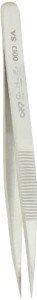 Hakko CHP 00D-SA Fine-Tip Tweezers, Straight, Serrated Fine-Point Tips, Non-Magnetic Stainless Steel, Corrosion-Resistant, Serrated Grip, 4-1/2" Length, Silver
