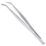 Long Forceps Tweezers, Serrated Bent Tweezers Flat Tips Precision Curved Science Surgical Tongs Jewelers Needle Metal Sewing Sharp Small Kitchen Cooking Tweezers With Teeth Knurled Handles (1PCS)