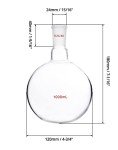 QWORK Glass 1000ml Single Neck Flat Bottom Boiling Flask, Heavy Wall Distillation Receiving Apparatus with 24/40 Standard Joint, Taper Outer Joint Lab Glassware, 1000ML