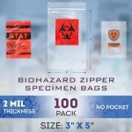 Clear Biohazard Specimen Bags, 3x5 Inch, 100 Pack