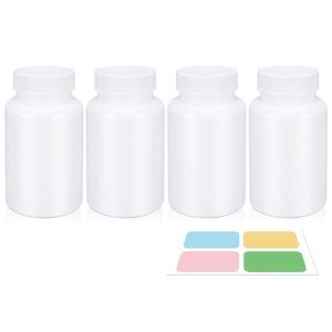 Plastic Pill Bottles with Screw Lids - 200cc (4 Pack)