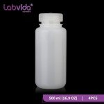 Labvida 4-Pack 500ml Wide Mouth Plastic Bottles