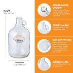 Glass Water Bottle with Metal Screw Cap, 1 Gallon