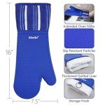Heat Resistant Silicone Oven Mitts - Extra Long Navy