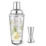 Recipe-Printed Glass Cocktail Shaker with Jigger