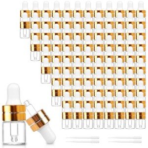 100 Pack 1ml Clear Glass Dropper Bottles Set