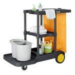 TUFFIOM Commercial Cleaning Cart with 3 Shelves