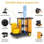 TUFFIOM Commercial Cleaning Cart with 3 Shelves