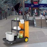 TUFFIOM Commercial Cleaning Cart with 3 Shelves