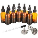 12 Pack Amber Glass Dropper Bottles with Funnels