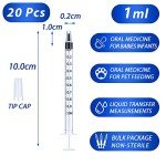 20 Pack of 1ml Plastic Syringes with Caps