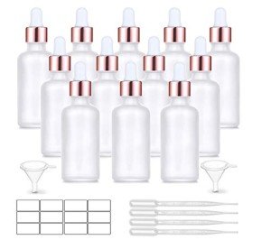 12 Pack Frosted Glass Dropper Bottles with Caps