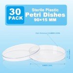 30 Pack Sterile Thick Petri Dishes with Lids