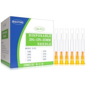 25 Gauge Luer Lock Disposable Lab Needles, 100 Pack