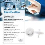 Hydrophilic PTFE Syringe Filters, 25mm, 0.22μm, 100 Pack