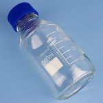 Round Media Storage Bottles with Blue Screw Cap