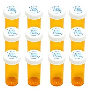 Child Resistant Pill Bottles - 12 Pack, Amber