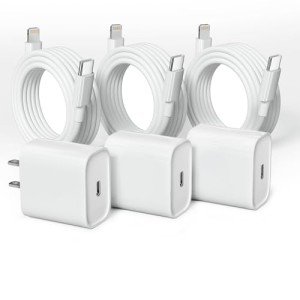 20W USB-C Fast Charger with 6FT Cable (3-Pack)
