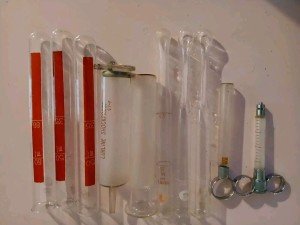 Vintage Lab Equipment Lot: 10 Test Tubes & Syringe