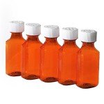 Amber Plastic Medicine Bottles with Safety Caps - 5 Pack