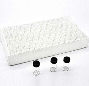 100 Clear Glass Vials with Black Screw Caps