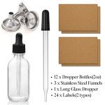 12 Pack Clear Glass Dropper Bottles with Labels