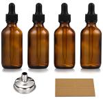 4 Pack Amber Glass Eye Dropper Bottles with Funnels