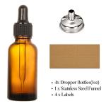 4 Pack Amber Glass Eye Dropper Bottles with Funnels