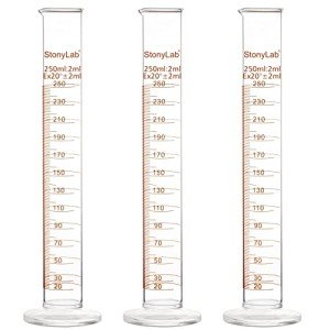StonyLab 3-Pack 250ml Borosilicate Graduated Cylinders