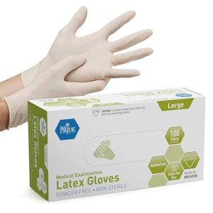 Medical Latex Examination Gloves - Large, 100 Count