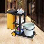 Tuffiom 3-Shelf Janitorial Cart with Yellow Bag