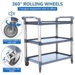 Heavy Duty 3-Shelf Rolling Utility Cart - Black