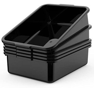 5-Pack Black Plastic Bus Tubs with Handles