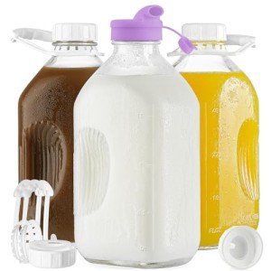 64 Oz Glass Milk Bottles with Screw Lids - 3 Pack