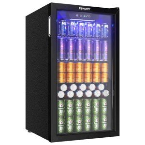 EUHOMY 126 Can Mini Beverage Refrigerator, Black Steel