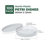 100 Sterile Thick Plastic Petri Dishes with Lids