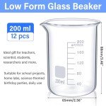 12-Pack 200ml Thick Glass Beakers with Spouts