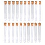 Clear Plastic Test Tubes with Cork Stoppers - 20 Pcs