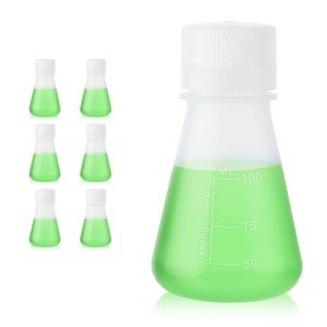 Plastic Erlenmeyer Flask Set with Screw Caps, 6pcs